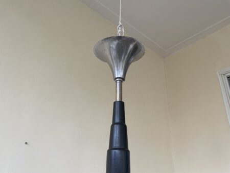 Plafondlamp 3 arms hout/verchroomd matglazen kelken  jaren 30 - Afbeelding 4