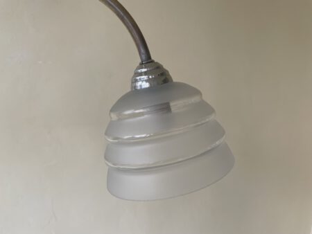 Plafondlamp 3 arms hout/verchroomd matglazen kelken  jaren 30 - Afbeelding 8