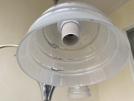 Plafondlamp 3 arms hout/verchroomd matglazen kelken  jaren 30 - Afbeelding 10