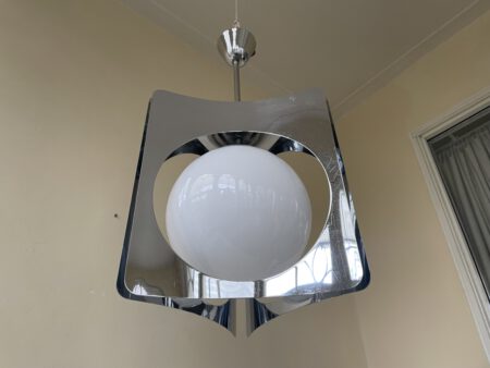 Hanglamp Verchroomde pendel witglazen bol Vintage - Afbeelding 3