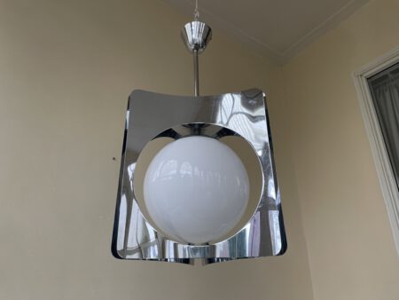 Hanglamp Verchroomde pendel witglazen bol Vintage - Afbeelding 11