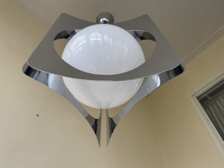 Hanglamp Verchroomde pendel witglazen bol Vintage - Afbeelding 2