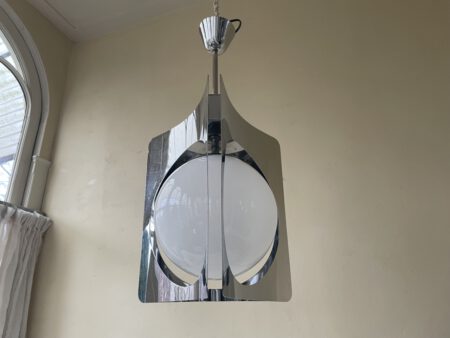 Hanglamp Verchroomde pendel witglazen bol Vintage - Afbeelding 9
