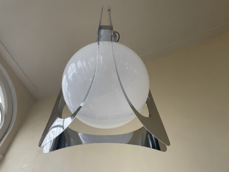 Hanglamp Verchroomde pendel witglazen bol Vintage - Afbeelding 10