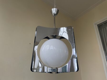 Hanglamp Verchroomde pendel witglazen bol Vintage