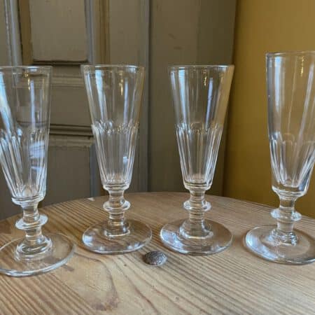 4 x19e eeuwse Flûtes Champagne Glazen Kristal