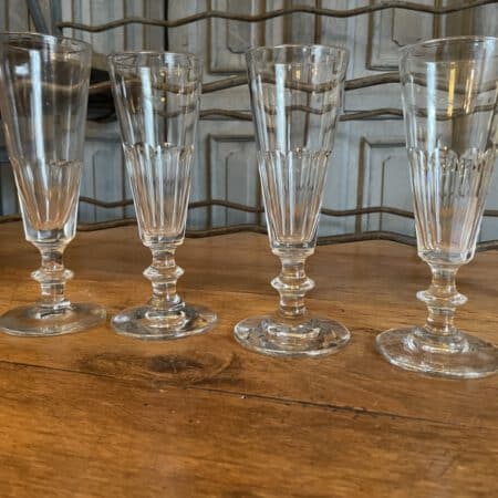 4 x19e eeuwse Flûtes Champagne Glazen Kristal