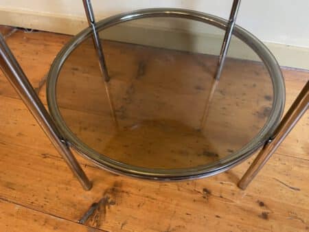 Tafeltje Bijzettafel Minibar  Verchroomd Rookglas Vintage jaren 60 - Afbeelding 6