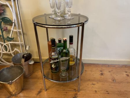 Tafeltje Bijzettafel Minibar  Verchroomd Rookglas Vintage jaren 60