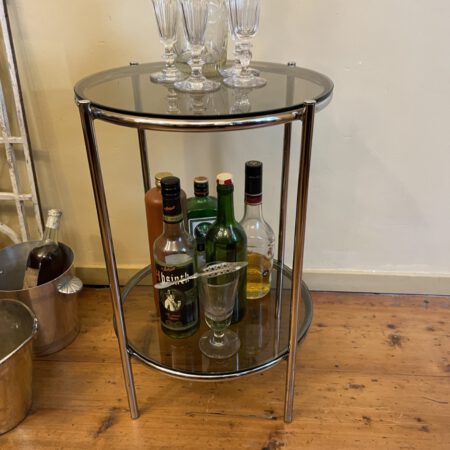 Tafeltje Bijzettafel Minibar  Verchroomd Rookglas Vintage jaren 60