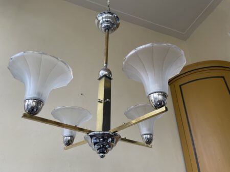Plafondlamp 4 arms tulpvormig matglazen schalen jaren 30 - Afbeelding 5