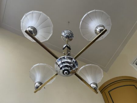 Plafondlamp 4 arms tulpvormig matglazen schalen jaren 30 - Afbeelding 4