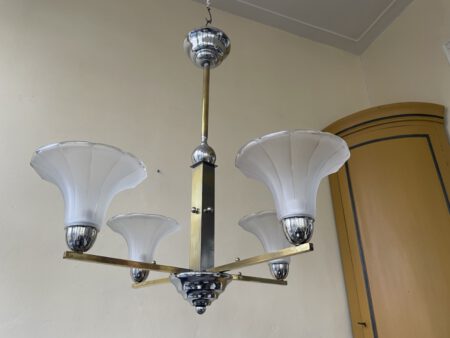 Plafondlamp 4 arms tulpvormig matglazen schalen jaren 30 - Afbeelding 14
