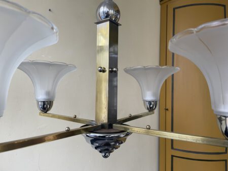 Plafondlamp 4 arms tulpvormig matglazen schalen jaren 30 - Afbeelding 8