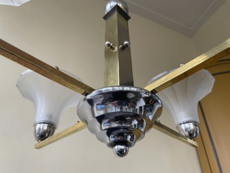 Plafondlamp 4 arms tulpvormig matglazen schalen jaren 30 - Afbeelding 9