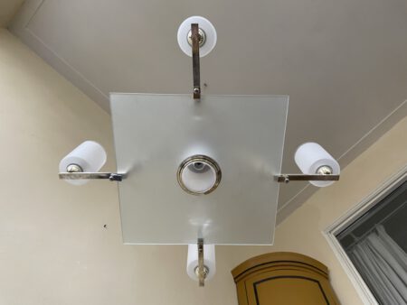 Plafondlamp Modernistisch 4 arms Mat glazen schalen en plaat Art Deco jaren 30 - Afbeelding 2