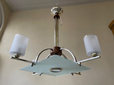 Plafondlamp Modernistisch 4 arms Mat glazen schalen en plaat Art Deco jaren 30 - Afbeelding 14