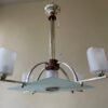 Plafondlamp Modernistisch 4 arms Mat glazen schalen en plaat Art Deco jaren 30