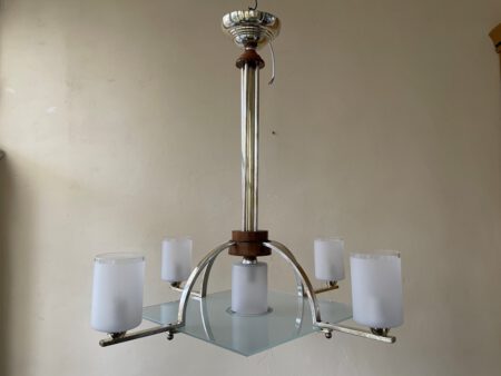 Plafondlamp Modernistisch 4 arms Mat glazen schalen en plaat Art Deco jaren 30 - Afbeelding 6