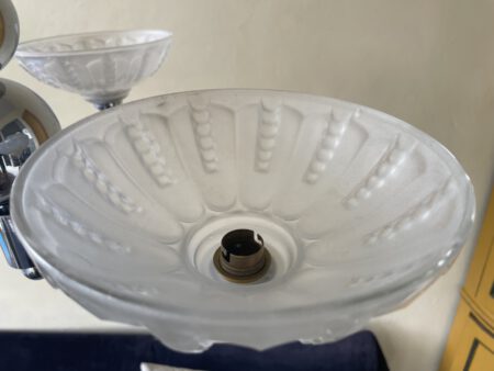 Plafondlamp 3 arms mat glazen Schalen verchroomde pendel Art Deco jaren 30 - Afbeelding 11