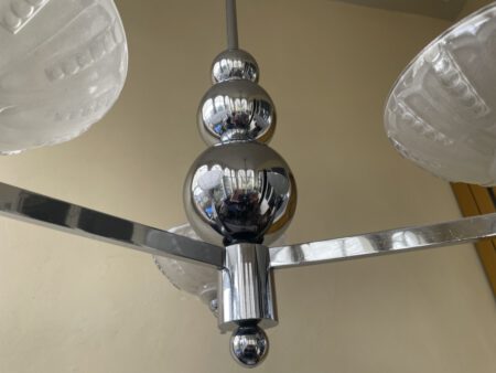 Plafondlamp 3 arms mat glazen Schalen verchroomde pendel Art Deco jaren 30 - Afbeelding 6
