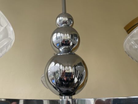 Plafondlamp 3 arms mat glazen Schalen verchroomde pendel Art Deco jaren 30 - Afbeelding 7