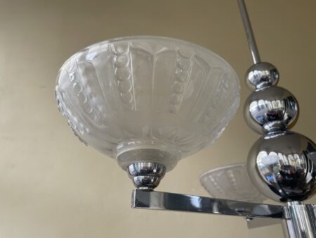 Plafondlamp 3 arms mat glazen Schalen verchroomde pendel Art Deco jaren 30 - Afbeelding 10