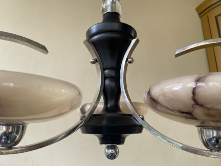 Plafondlamp 3 arms met gemarmerd glas Art Deco jaren 30 - Afbeelding 3