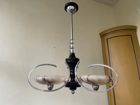 Plafondlamp 3 arms met gemarmerd glas Art Deco jaren 30 - Afbeelding 11