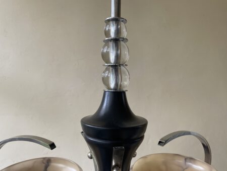 Plafondlamp 3 arms met gemarmerd glas Art Deco jaren 30 - Afbeelding 6