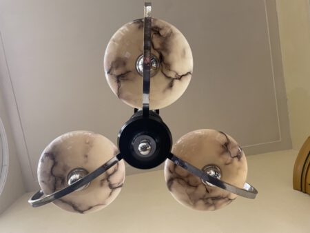 Plafondlamp 3 arms met gemarmerd glas Art Deco jaren 30 - Afbeelding 2