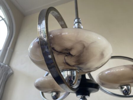Plafondlamp 3 arms met gemarmerd glas Art Deco jaren 30 - Afbeelding 7
