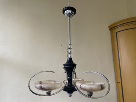 Plafondlamp 3 arms met gemarmerd glas Art Deco jaren 30 - Afbeelding 10