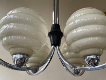 Plafondlamp 4 arms met gele kelken Verchroomd jaren 30 - Afbeelding 3