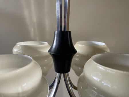 Plafondlamp 4 arms met gele kelken Verchroomd jaren 30 - Afbeelding 5