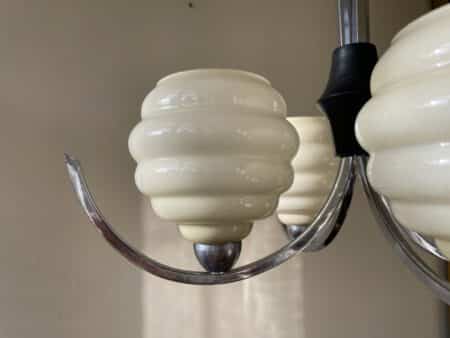 Plafondlamp 4 arms met gele kelken Verchroomd jaren 30 - Afbeelding 8