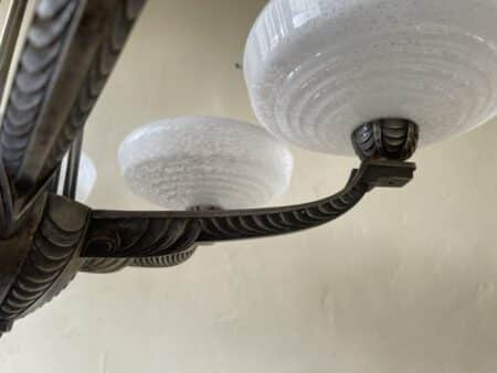 Plafondlamp 6 arms Verzilverde Pendel Clichyglazen Kelken jaren 40 - Afbeelding 14