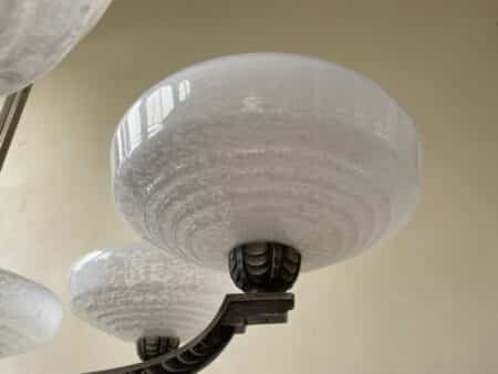 Plafondlamp 6 arms Verzilverde Pendel Clichyglazen Kelken jaren 40 - Afbeelding 15