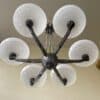 Plafondlamp 6 arms Verzilverde Pendel Clichyglazen Kelken jaren 40 - Afbeelding 2
