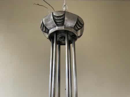 Plafondlamp 6 arms Verzilverde Pendel Clichyglazen Kelken jaren 40 - Afbeelding 8