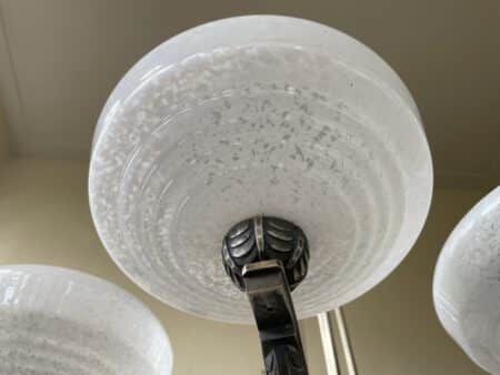 Plafondlamp 6 arms Verzilverde Pendel Clichyglazen Kelken jaren 40 - Afbeelding 10