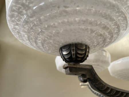 Plafondlamp 6 arms Verzilverde Pendel Clichyglazen Kelken jaren 40 - Afbeelding 11