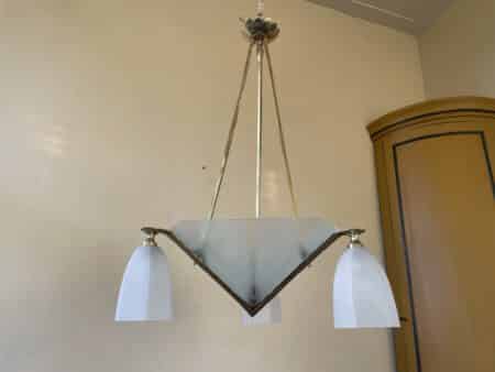 Plafondlamp 3 armen Frosted Glass Lamp Art Deco 1930 - Afbeelding 14