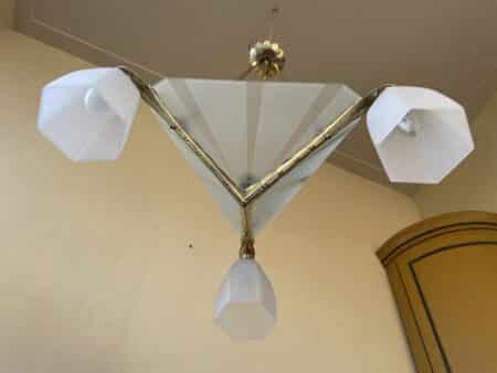 Plafondlamp 3 armen Frosted Glass Lamp Art Deco 1930 - Afbeelding 2