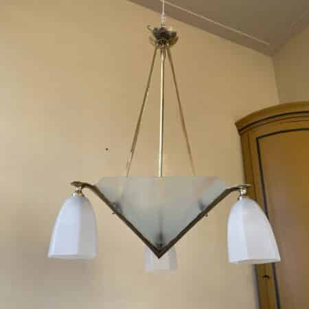 Plafondlamp 3 armen Frosted Glass Lamp Art Deco 1930
