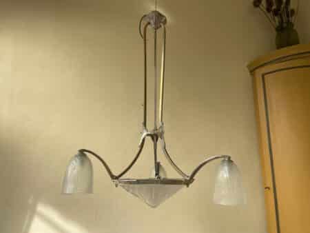 Plafondlamp ArtDeco jaren 30 verchroomd 3 armen