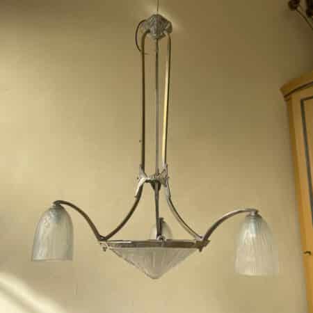 Plafondlamp ArtDeco jaren 30 verchroomd 3 armen