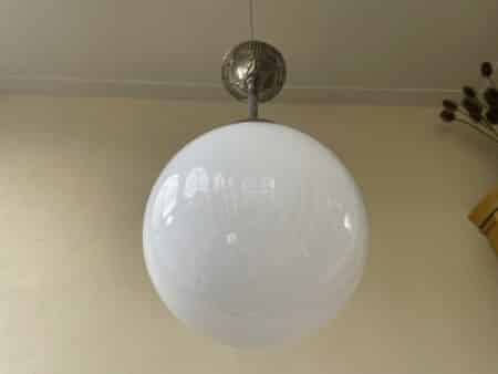 Lamp Witte Bol Verchroomde Pendel Art Deco 1930 - Afbeelding 4
