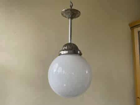 Lamp Witte Bol Verchroomde Pendel Art Deco 1930