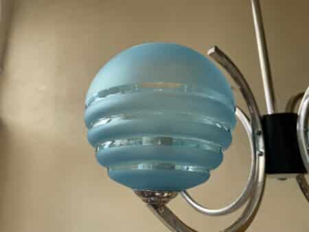 Plafondlamp 4 arms blauwe bollen verchroomd messing art deco jaren 30 - Afbeelding 11